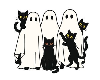 Fantasma e gato retrô de Halloween em formato SVG, Boo Halloween em formato PNG, Fantasma assustador em formato PNG, Halloween floral elegante em formato PNG, Halloween engraçado em formato PNG, Gato preto em formato PNG