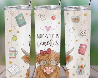Teacher Tumbler Wrap, Teacher Highland Cow Wrap, Teacher Appreciation Tumbler Wrap, Tumbler Wraps, 20oz Tumbler Wrap, Tumbler Wrap Png