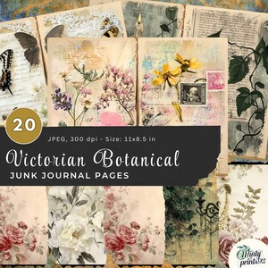 Victorian Botanical Junk Journal Pages, Junk journal Printable, Digital Papers, Digital Collage Sheet, Instant Download, Scrapbook printable