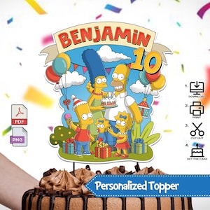 The Simpsons Custom Birthday Cake Topper Funny Design For Kids Party Decor Personalised Simpson Theme Design Digital Printable PNG and PDF