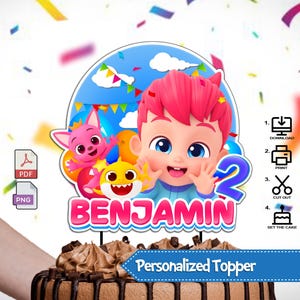 Spersonalizowana ozdoba na tort urodzinowy Bebefinn dla dzieci, dekoracja na imprezę, babeczki dla dziecka, spersonalizowany motyw, cyfrowy druk w formacie PNG i PDF, łatwe do samodzielnego wykonania