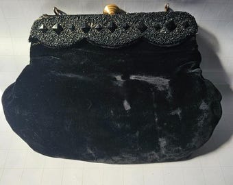 Vintage Source Bag New York Black Velvet Beaded Evening Purse Needs Repair