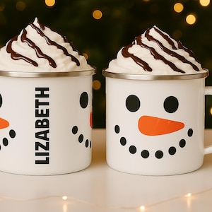 Personalized Snowman Camp Mug, Kids Personalized Christmas Mug, Custom Snowman Camp Cup,  Cute Winter Holiday Gift