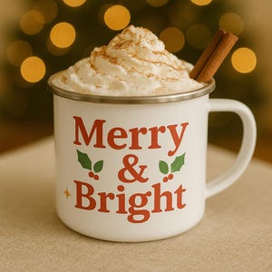Holiday Christmas Camping Mug, Merry & Bright Cup, Gift for Coworker, Friends and Family