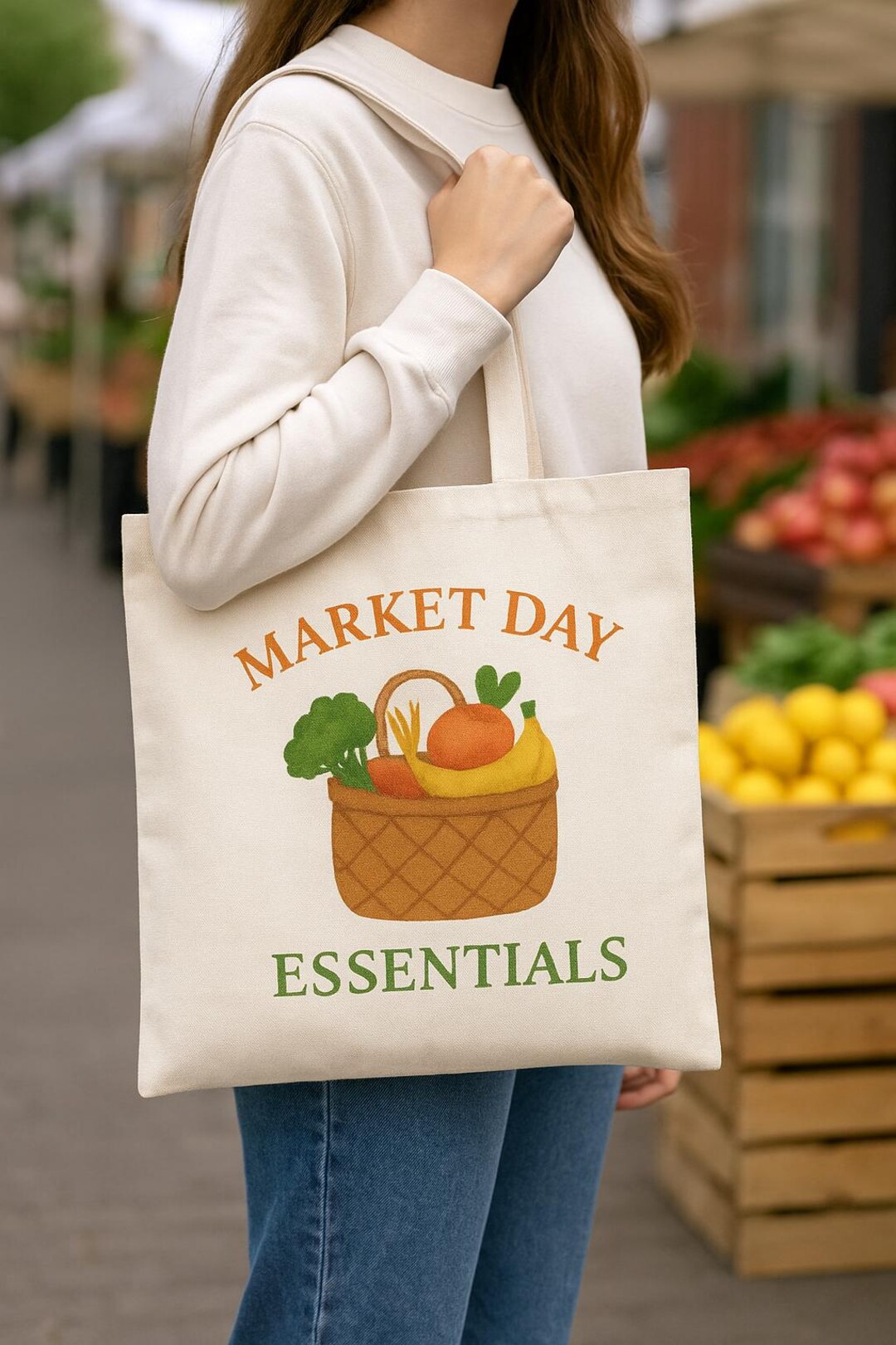 Farmers Market Tote Bag, Reusable Cotton Canvas Grocery Bag, Eco ...