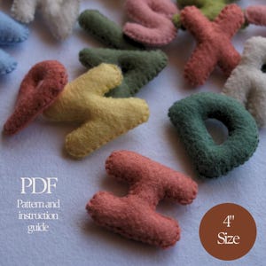 Patrón de costura fácil de 4 "para letras del alfabeto de fieltro A-Z y guía de instrucciones PDF digital: letras mayúsculas de bricolaje para decoración de paredes y aprendizaje.