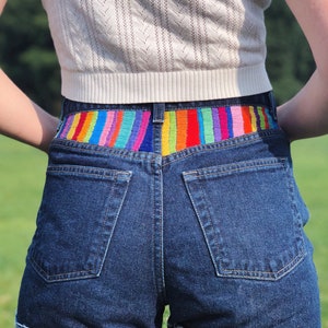 Hand Embroidered Colorful High Waisted Jean Shorts Size 6