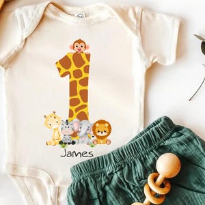 T-Shirt Birthday Shirt Personalized Birthday Child Boy Girl Jungle Animals Safari Giraffe Zebra Lion Wild One
