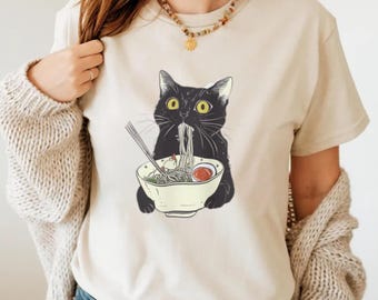 Ramen Cat T-Shirt: Kawaii Anime Foodie Tee
