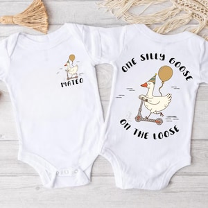 One Silly Goose On The Lose Bubble Romper, Custom Name Baby Bodysuit, Birthday Baby Gift, Funny Shirt for Kids, Baby Bubble Romper