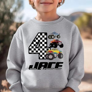 Personalized Racing Cars Birthday SweatShirt, Monster Truck Birthday, Monster Truck Shirt, Custom Race Car Shirt, Birthday Monster Truck