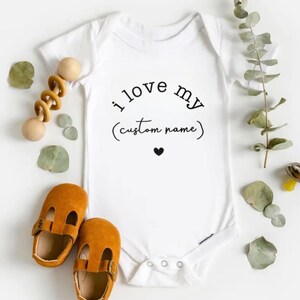 I Love My Custom Name Bodysuit, Baby Announcement Clothing, Personalized Baby Bodysuit, New Baby Reveal Clothing