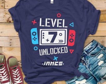 Custom Level 7 Unlocked Shirt: Boy Gamer Birthday T-Shirt