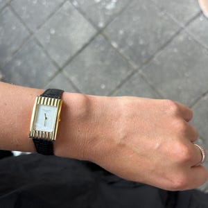 Christian Dior Gold-Tone Watch – Vintage Rectangular Case – Cream Dial – CD Logo – Leather Strap – Boxed