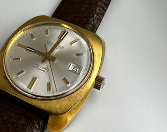 Reloj automático Longines Record vintage / Reloj de vestir suizo chapado en oro de la década de 1970