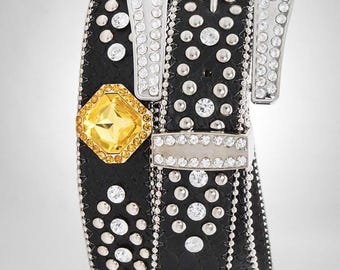 Western‎ Stud Show Gray Leather Jeweled Belt XO Bling Size 33 to 39 Inch Western Stud Show Gray Leather Jeweled Belt XO Bling Size 33  main image 2
