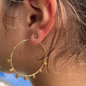 Gold Beaded Hoop Earrings for Women | Lightweight Boho Miyuki Statement Hoops | Handmade Gold Bead Earrings | Unique Gift for Her