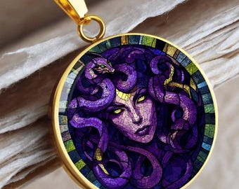 Medusa Faux Stained Glass Personalized Pendant Necklace For Greek Mythology Lover Gift For Birthday Present Medusa Jewelry Medusa Artwork