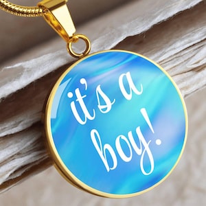 Baby Announcement On Gender Reveal Custom Pendant Personalized Necklace Its a Boy Gift for First Time Mom Birth Jewelry Baby Blue Keepsake