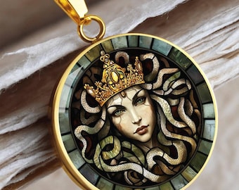 Medusa Faux Stained Glass Personalized Pendant Necklace For Greek Mythology Lover Gift For Birthday Present Medusa Jewelry Medusa Artwork