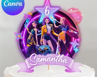 Décoration de gâteau personnalisable Kpop Demon Hunters, décoration de gâteau d'anniversaire Kpop Huntrix, décoration de gâteau imprimable pour filles, thème Kpop