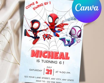 Spidey Birthday Invitation, Spidey and his Amazing Friends Birthday Party Invitation, Superhero Birthday Invite, Editable Canva Template