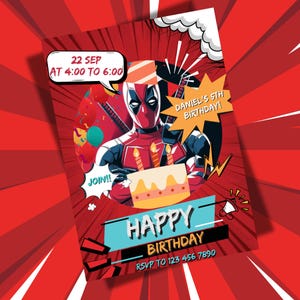 Deadpool Birthday Invitation, Superhero Party Invite, Editable Kids Birthday Template, Comic Book Theme, Deadpool Superheroes Party