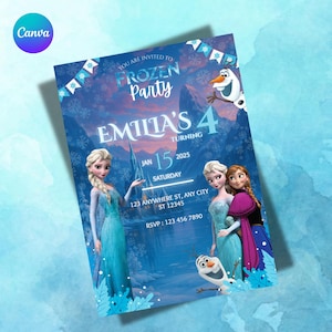Frozen Birthday Invitation, Editable Frozen Girl Theme Party Invite, Printable Editable Instant Download Canva Template, Princess Invite
