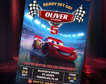 Cars Birthday Invitation, Lightning McQueen Invite, Kids Birthday Invitation, Lightning McQueen mater, Digital Invitation, Canva Editable