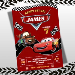Cars Birthday Invitation, Lightning McQueen Invitation, Kids Birthday Invitation, Lightning McQueen mater,  Editable Canva Template