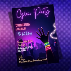 Glow Party Birthday Invitation, Neon Editable Canva Invite, Teen Party, Teen Birthday Glow Night Flyer, Glow Crazy Birthday Invitation