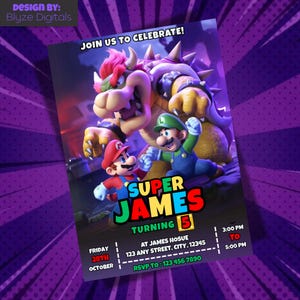 Convite de aniversário do Super Mario | Convite de aniversário para menino | Convite editável para festa do Mario | Cartão de 5º aniversário do Mario e do Luigi | Download instantâneo