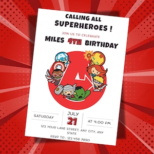 Editable Superhero Birthday Invitation, Superhero Birthday Invite, Editable Avengers Party Invitation, Printable Superhero Template