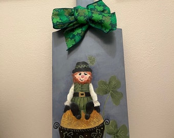 Saint Patrick's Day Leprechaun Cutting Board Decor or Shelf Sitter Hand Painted