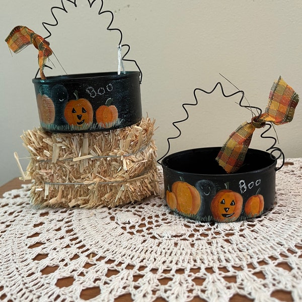 Tin Halloween Container, Hand Painted