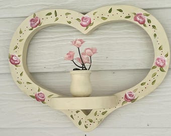 Candle/Flower Holder, Shabby Chic, Handpainted with Roses.