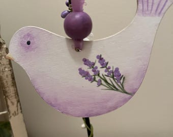 Lavender Wood Bird Ornament, Hand Painted
