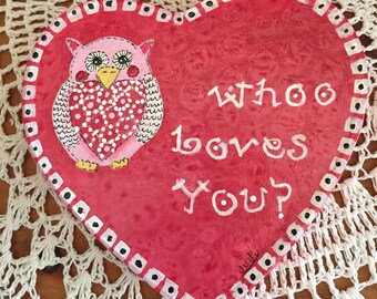 Valentine Owl Paper Mache Box, 2 3/4" Tall, 2 1/2" Depth, Hand Painted