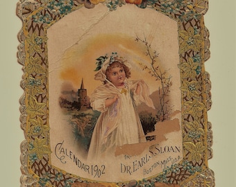 Boston Massachusetts 1902 Calendar Top Dr. Earl S. Sloan Embossed Die-Cut Victorian Calendar 1902