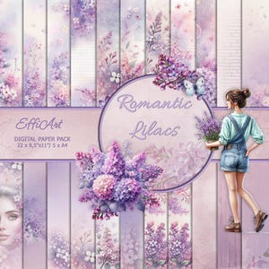 Romantic Lilacs Digital Paper – Floral Wedding Scrapbook Background, 300 dpi".