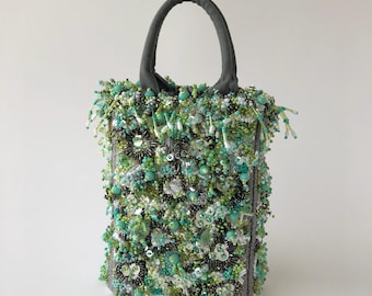 Beadwork mint handbag, handcrafted keepsake mini bag, evening micro bag, artisanal purse, fashion statement bag, embellished couture clutch
