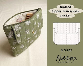 Patrón de costura en PDF para neceser acolchado con cremallera, organizador de maquillaje.