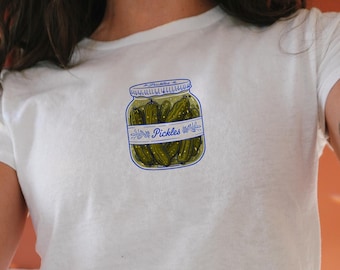Camiseta con dibujo de tarro de pepinillos / Camiseta ecológica de algodón orgánico, regalo vintage de pepinillos en vinagre para ella, moda sostenible, camiseta para bebé Y2K