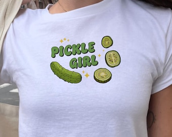 Camiseta de niña Pickle / Camiseta ecológica de algodón orgánico, regalo vintage de pepinillos en vinagre para ella, moda sostenible, camiseta para bebé Y2K