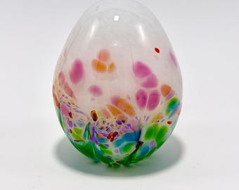 Impressionist glass blown Easter egg, Spring decor, glass egg