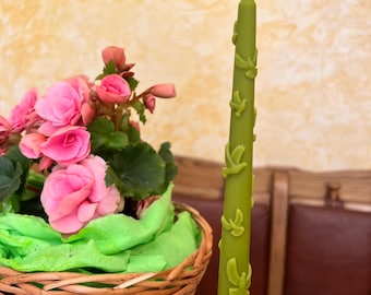 Green Beeswax Candles with Birds, Colour Beewax Candle, Bee Wax Candle, Taper Candles, Dinner Table Candle