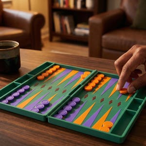 Mini-resebackgammonset – Kompakt 3D-tryckt vikbart brädspel, unik present till resenärer