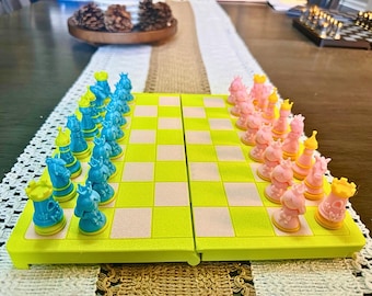 Mini faltbares Schachspiel - 3D gedrucktes Reise-Brettspiel in Pastellfarben, niedliche Geschenkidee, kompaktes Geschenk für Mädchen