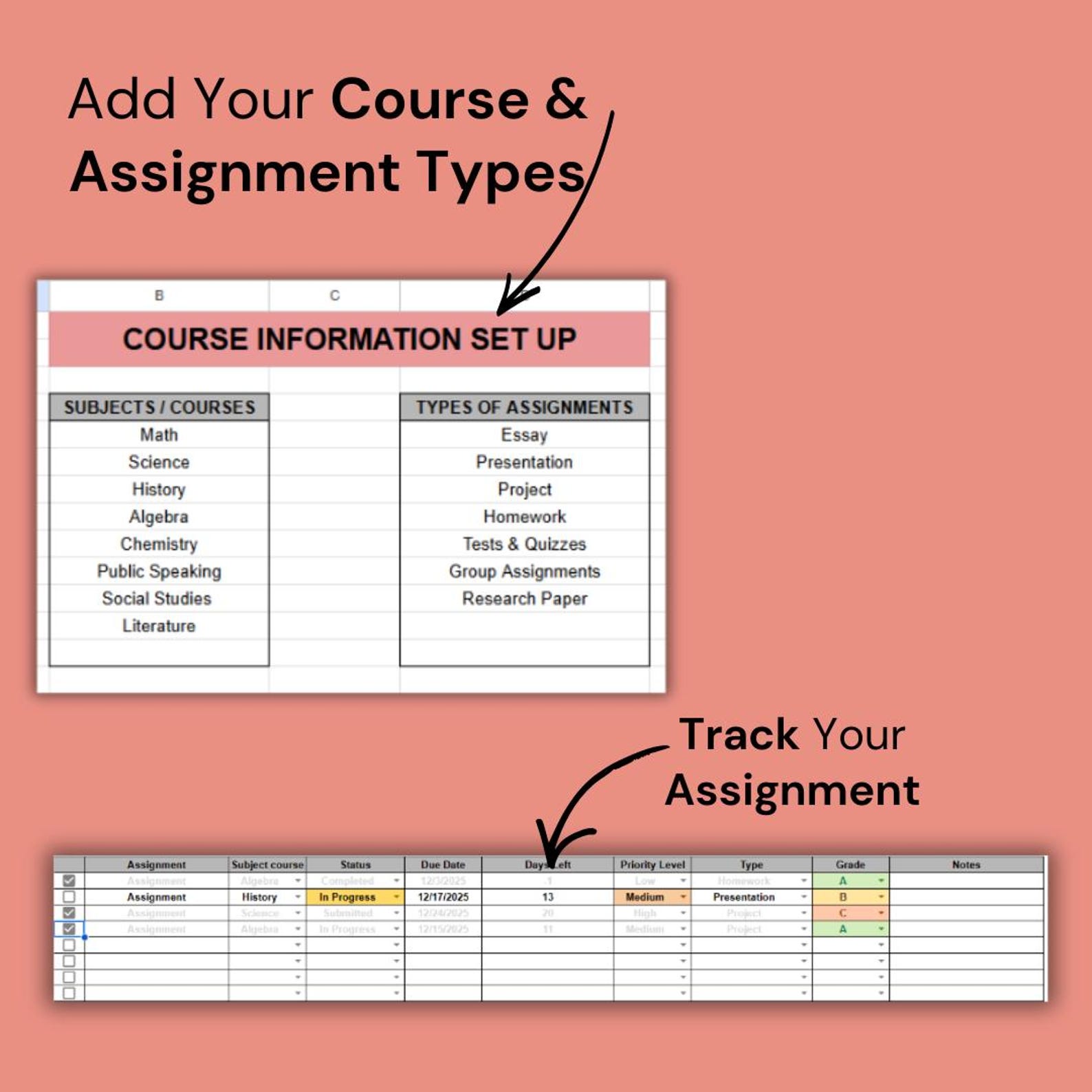 Assignment Tracker Google Sheets Editable Assignment Planner Homework ...