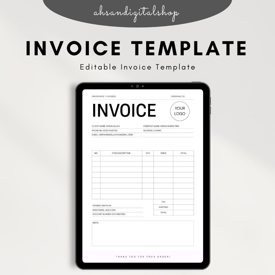 Editable Invoice Template | Professional Business Form | Modern Billing ...